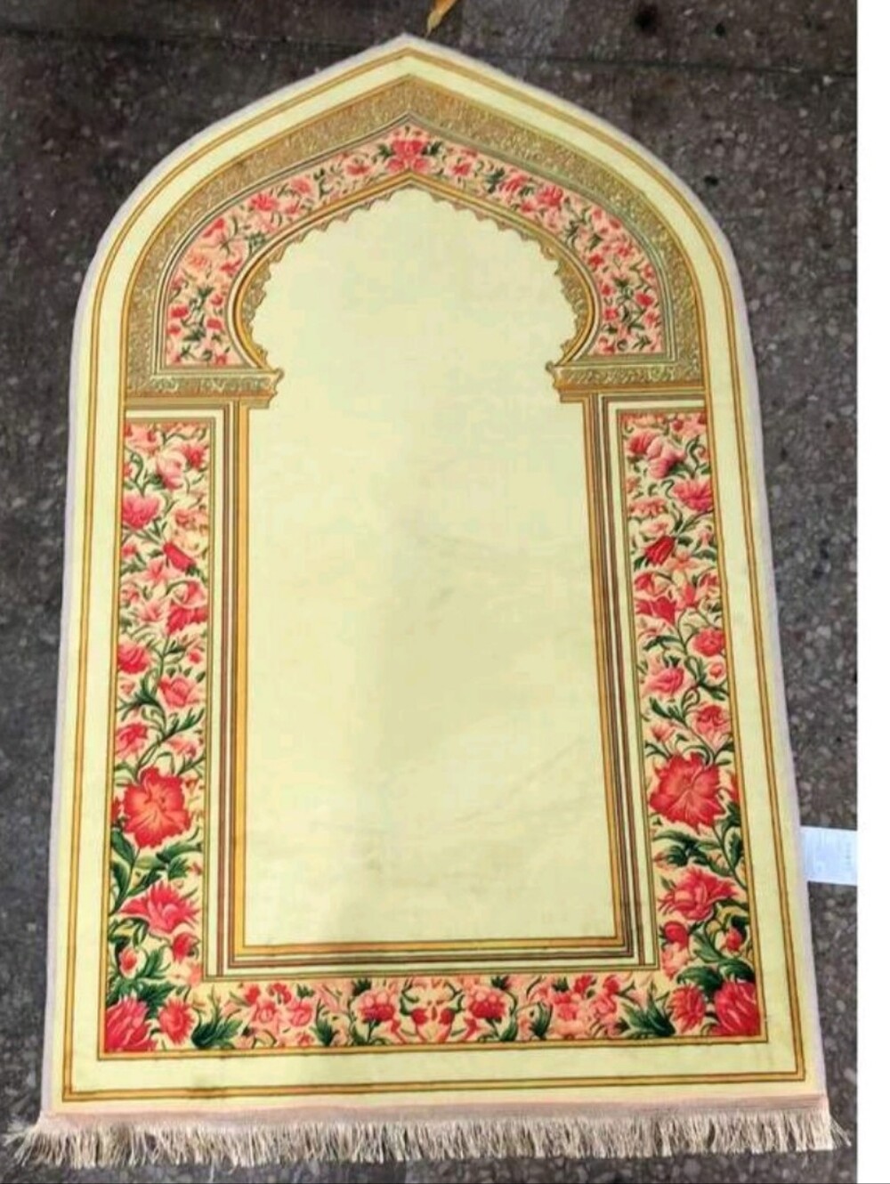 📿Floral Arch Yellow Prayer Rug with Red & Green Accents